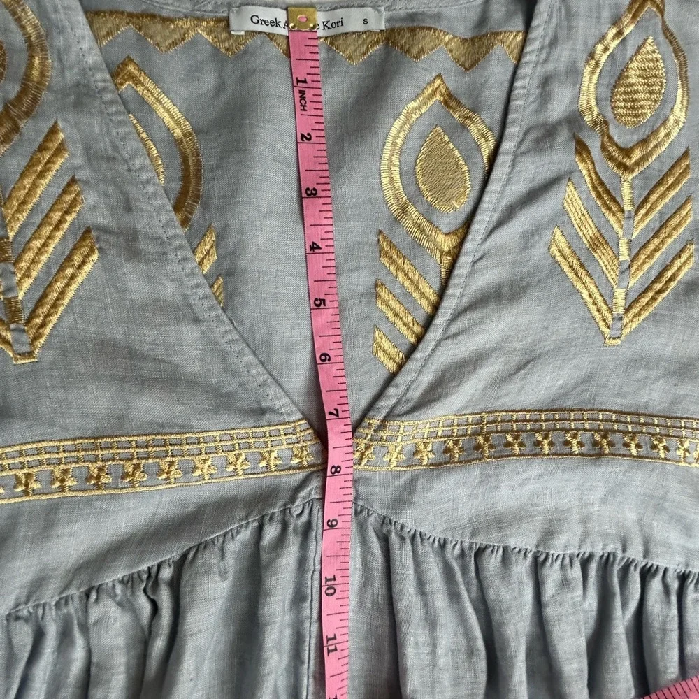Greek Archaic Kori Elegant Gray and Gold Women's Dress - Picture 4 of 12